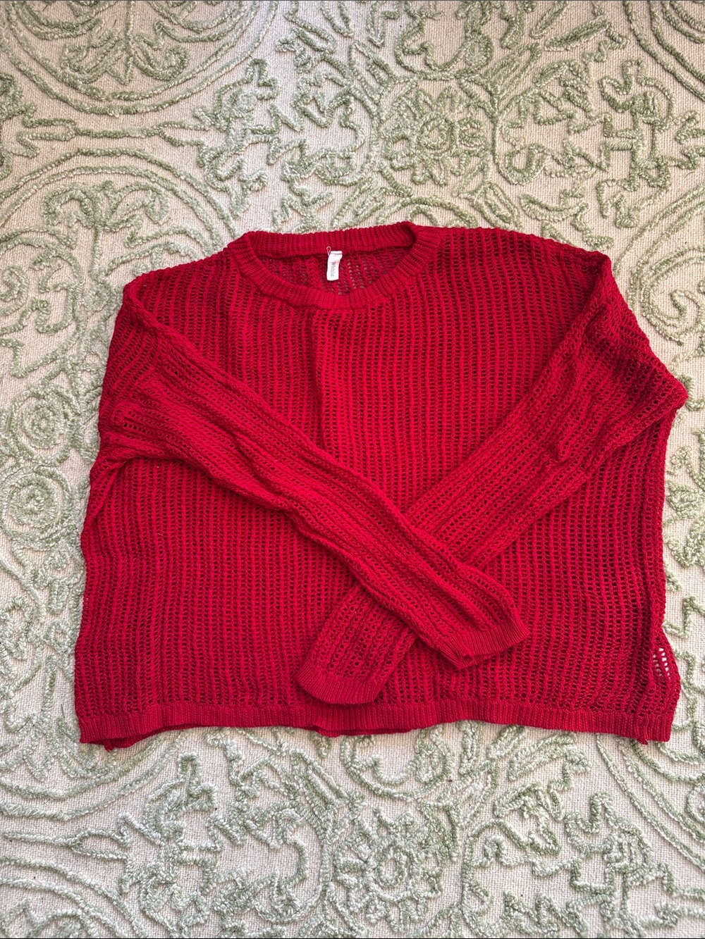 Wishlist Red Open-Knit Crewneck Sweater